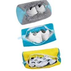 Conjunto de 3 peças para limpeza de sapatos em saco protetor de máquina de lavar 39 * 19 cm Material de poliéster azul c