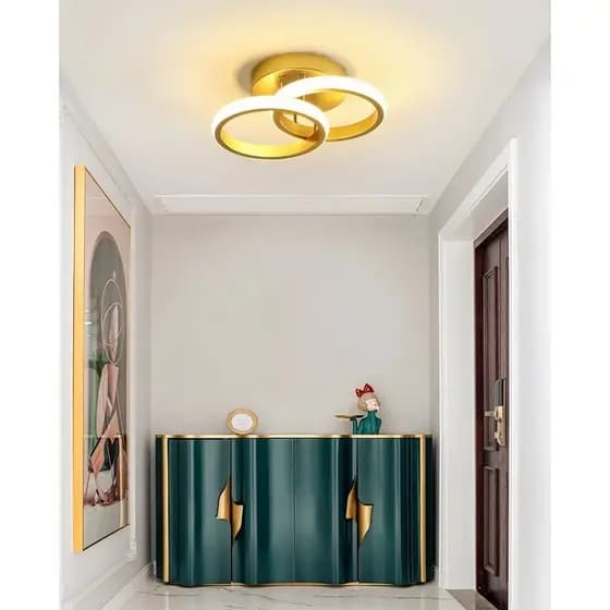 Luminária Plafon LED de Teto Dourada Moderna com 3 Cores de Luz Para Sala, Quarto, Hall e Ambientes Internos