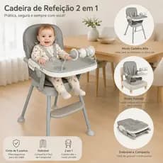 Cadeira Cadeirão de alimentação bebe portatil 3 em 1 Styll Baby - CINZA