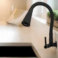 Torneira Gourmet Cozinha Parede Pia Flexível Preta 2 Jatos Abs