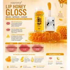 HUDA MOJI Lip Honey 5ml-Óleo Labial Com Mel Infusão De Vitamina E , Acabamento Hidratante De Vidro Plumping , Não Pegajo