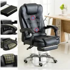 Cadeira de escritório ergonômica, Material de couro Artificial, encosto e Pedal ajustáveis com função de travamento, pre