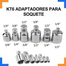 Conjunto de 6 adaptadores de soquete (adaptadores macho/fêmea de 1/4", 3/8" e 1/2", acessórios para chave de impacto)