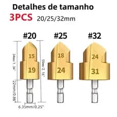 Conjunto de 3 peças de broca de elevação PPR Rolamento de aço banhado a titânio Resistente ao desgaste Especificação 20/