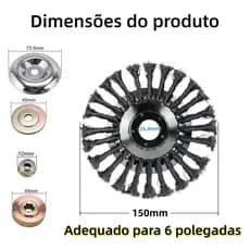 Escova De Aço Para Roçadeira Profissional Universal Kit 5 Peças 150mm