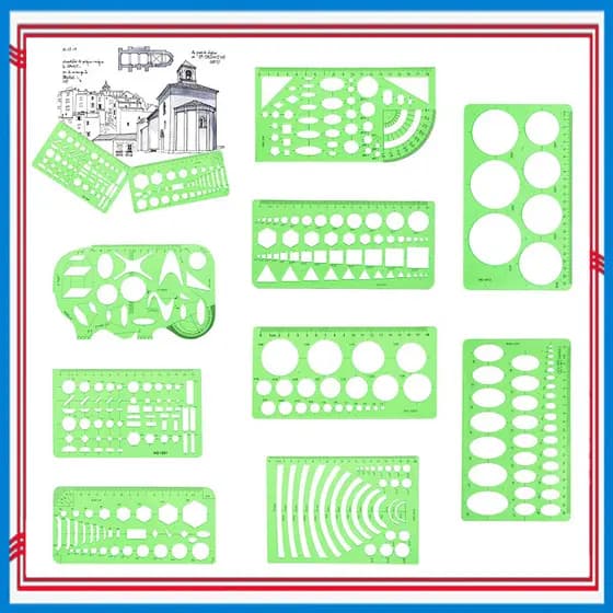 Conjunto de réguas variadas de 9 peças, modelos de desenhos geométricos, estênceis de desenho, ferramentas de desenho
