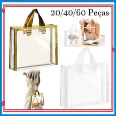 31.5 x 32.5 x 8.1 cm, Sacola De Presente Transparente Com Alça, bolsa de plástico transparente para lembrancinhas