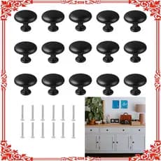 15 alças redondas pretas de furo único para gavetas, maçanetas de porta de armário com 15 parafusos