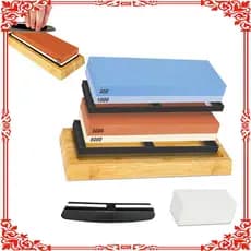 Kit de pedra de afiar facas 4 grãos 400/1000 e 3.000/8.000 Material de corindo branco Pedra de afiar faca de cozinha