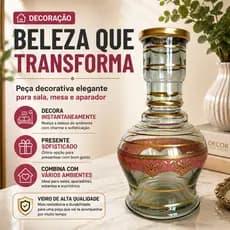 Vaso Decorativo de Vidro Luxo Dourado 26cm Centro de Mesa Elegante