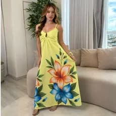 Vestido Longo Estampado Floral Feminino Soltinho Elegante Verão Moda Praia Tendência 2026