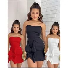 Vestido Feminino Curto Tomara Que Caia Com Laço Frontal Premium Festa Balada Tendência Luxo