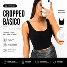 Cropped Regata Feminina Poliamida Dupla Face Sem Bojo Básica Preta Branca Casual