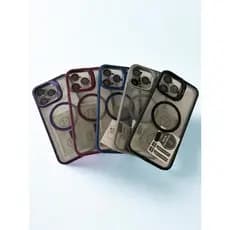 Capinha/Case Transparente com MagSafe e Suporte Embutido na Camêra com Borda em Acrílico Metálico