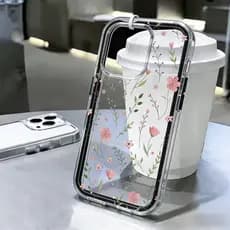 Capinha Capa de Anti-impacto 3 Em 1 Para iPhone 11 12 13 14 15 16 Pro Max Plus Transparente Case Flores Rosas Soul