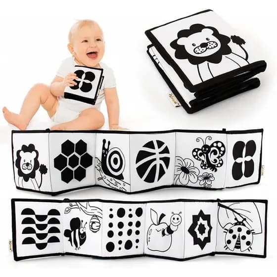 Bebê Livro De Pano Macio , Alta Contraste Preto & Branco Livros Do , Lavável E Sensor De Barriga Tempo Brinquedos Para C