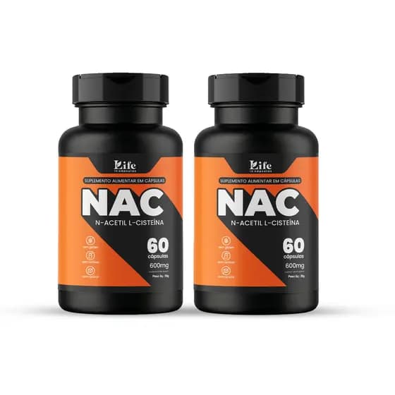 Kit 2 Un NAC Life (N-Acetil L-Cisteína) 600mg – 120 Cápsulas - Envio Imediato
