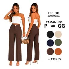 Calça Pantalona Alfaiataria Feminina Premium Cintura Alta Wide Leg com Bolso Social Elegante P ao GG
