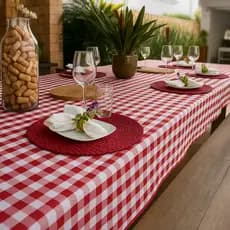-Toalha de Mesa Moderna liquidação Estampada Xadrez | 8 Lugares | Acabamento de Qualidade