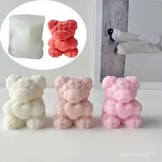 Molde de Silicone para Vela Urso de Amor Rosa Pequena, Vela Feita à Mão, Gesso, Sabonete, Decoração de Casamento para