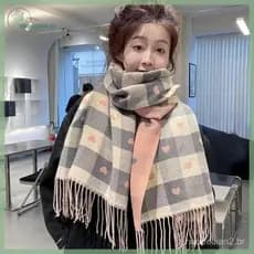 STHB Novo Outono E Inverno Cachecol Para Mulheres De Malha Em Forma De Coração Xadrez Bonito Meninas De Faculdade Moda C