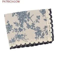 Placemat , Porta-Copos Portátil De Tecido De Algodão , Capa De Mesa Pastoral Francesa Floral Azul Retrô