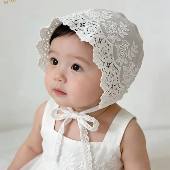 Chapéu De Renda Para Bebê ISITAB , Sol Floral Branco De Verão , Boné Simples De Princesa Respirável Bordado Recém-Nascid
