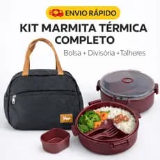 Kit Marmita Hermética 1000ml Bolsa Térmica Divisórias Talheres Pote Organizador Trabalho Escola  Fitness
