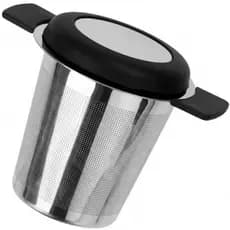Infusor Coador De Chá Cesto Aço Inox Com Tampa Alça Silicone