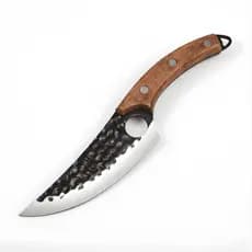 Faca De Churrasco Artesanal Afiada Aço Inox Damasco Olho De Tigre 6" 28cm Cabo Madeira Com Bainha