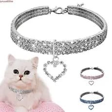 JUNYUE Coleira Para Animais De Estimação Fofa Moda Pingente Bling Diamante Brilhante Strass Em Formato De Coração Acessó