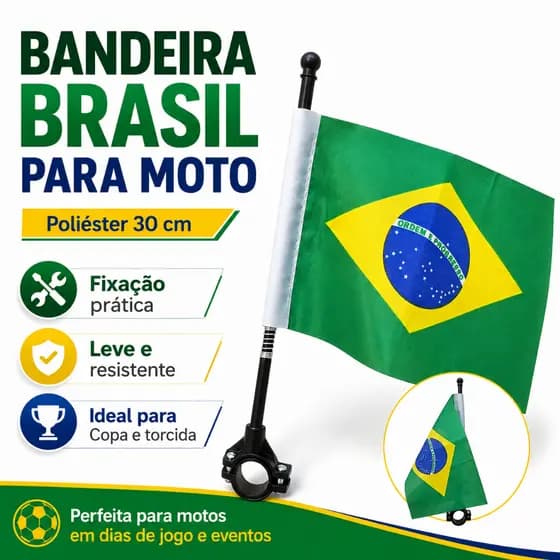 Bandeira Do Brasil Para Moto Copa Do Mundo 30cm Com Haste E Suporte