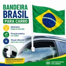 Bandeira Do Brasil Para Carro Copa Do Mundo Com Haste E Presilha 30cm