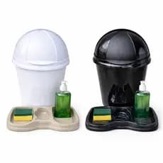 Kit Pia 2 Peças Lixeira 7,3L Plasvale + Porta Detergente Organizador Cozinha