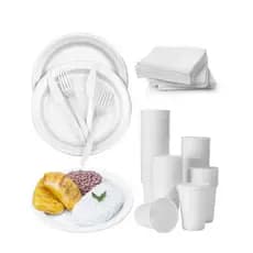 Kit Churrasco Descartável Prato de Isopor+Guardanapo+Garfo+Faca+Copo