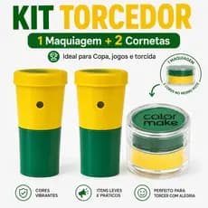Kit Torcedor Brasil Copa Com Maquiagem Verde Amarela E 2 Cornetas