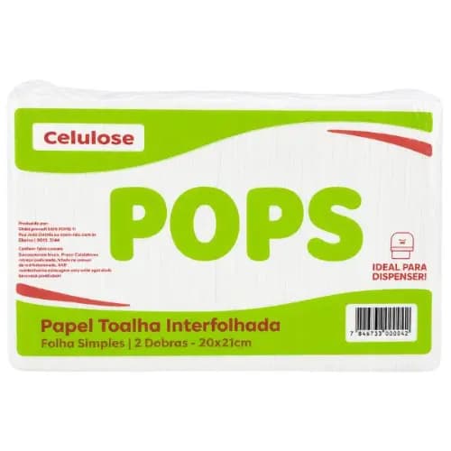 Papel Toalha Interfolha Pops Celulose Extra Branco para Dispenser de Banheiro Cozinha Escritório