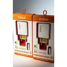 Carregador Turbo a'GOLD 5.1A com 3 portas USB, certificado pela Anatel, inclui cabo Lightning Tipo-C, compatível com iPh