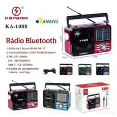 Rádio Retrô Portátil 1088 com Bluetooth, AM/FM/SW, USB e Bateria Recarregável – Som Claro e Antena Externa