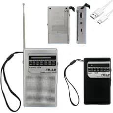 Rádio Portátil AM FM com Alimentação USB e Pilha AAA, Antena Telescópica, Som Claro