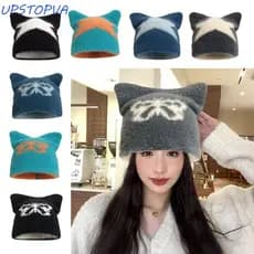 Chapéus Com Orelhas De Gato Upstopao , Gorro De Malha Estrela De Cinco Pontas Borboleta Espessada , À Prova De Vento E F