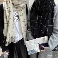 Cachecol de Lã Xadrez HUIJIANG, Cachecóis de Cashmere de Cor Sólida para o Inverno com Franjas, Cachecóis Estilo Coreano