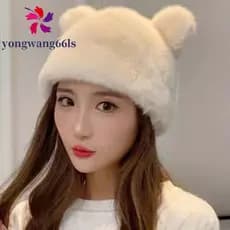 YONGWANG Gorros De Pelúcia , Boné De Orelha De Urso De Pele De Coelho Com Gato , Pulôver Quente Grosso , Chapéu De Balde