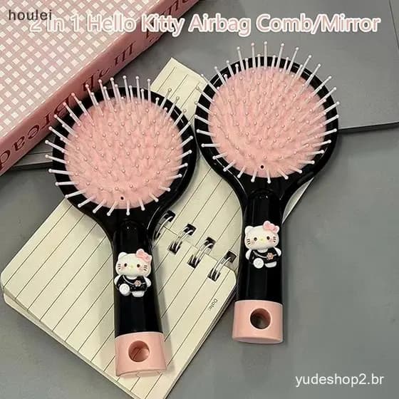 houl 2 Em 1 Hello Kitty Airbag Pente Espelho Sanrio KT Gato Macio Almofada De Ar Cabeça Massagem Couro Cabeludo Meridian