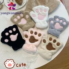 Luvas de Pelúcia com Garras de Gato YONGWANG, Luvas de Inverno Fofas de Veludo com Dedos Expostos e Função Touchscreen N