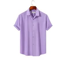 Camisa Masculina Casual Social de Manga Curta Lisa com Bolso em Poliéster Levemente Elástico