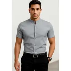 Camisa Masculina de Manga Curta Moderna  Gola Mandarim Tecido com Elasticidade e Corte Slim Fit