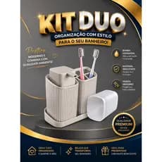 Kit Duo Banheiro Usual Utilidades com Porta Escova e Saboneteira Líquida Cinza Claro
