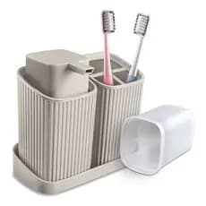 Kit Duo Banheiro Porta Escova E Saboneteira Líquida Cinza Escuro