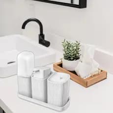 Kit Banheiro Suporte Escova Porta Algodão Sabonete Branco